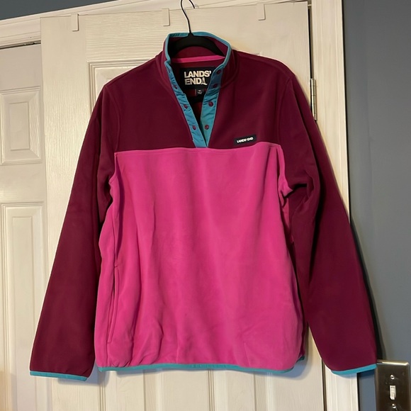 Land's End Women’s Snap Neck Pullover Heritage Fleece Pink and Purple - Picture 1 of 6